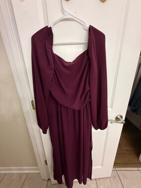 SHEIN Long Sleeve Draped Maxi Dress in Burgundy Plum